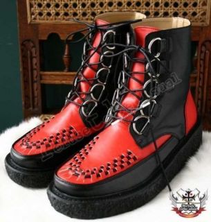 Hi Top Rockabilly EMO Creepers Vegan Leather Platform Ankle Boot Black 