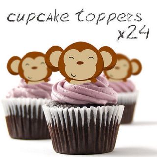 12 edible CHEEKY MONKEY FACES cake decoration CUPCAKE TOPPERS jungle 