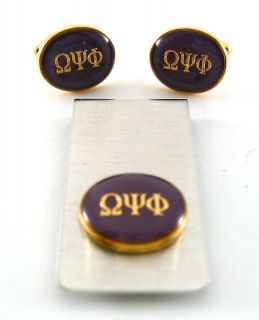 Omega Psi Phi Fraternity Gold Cufflinks & Money Clip