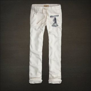 69 NWT HoLLisTer by Abercrombie WHITE SLIM STRAIGHT LOUNGE SWEATPANTS 