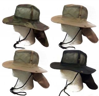   Fishing Hiking Snap Brim Army Military Neck Cover Flap Mesh Bucket Hat