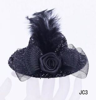   Mini Top Hat Hair Clip Feather Veil Borknot Cocktail Party Decor JC3