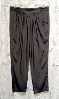   SATIN BLACK GATHERED HAREM DRESS PANTS SLACKS~M~L~XL~​12~14~16~NEW