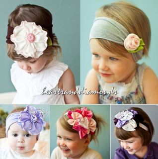 Pretty COTTON HEADBAND Rose Flowers Bow Hair Band Stretch Baby Toddler 