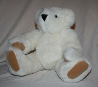 White 16 Vermont Teddy Bear jointed blue eyes tan paws