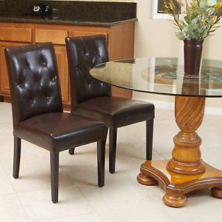 Set of 8 Elegant Brown Leather Dining Room Chairs With Tufted Backrest