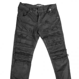  Bloodycat Black Oil Washing Punk Skinny Ripped Torn Wrinkle Jeans