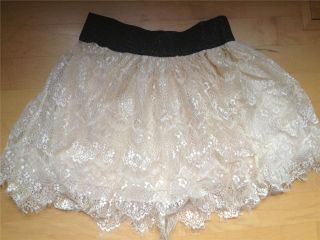 NEW 36.5 DEGREES cream black vintage lace fringe mini skirt sz S 4 5 M 