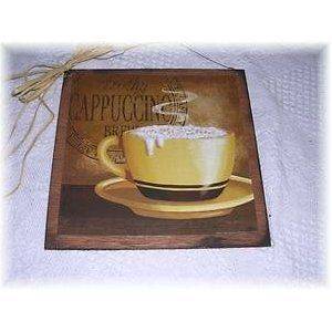 Mug of Frothy Cappuccino Coffee Wall Art Sign Kitchen Decor Wooden