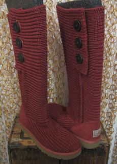 Ugg Womens Classic Cardy Crochet Sweater Knit Boots 5819 Red sz 10