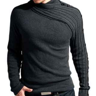   Winter Mens Knit Sweater Warm Knitwear Jumper Black/Grey+4Si​ze