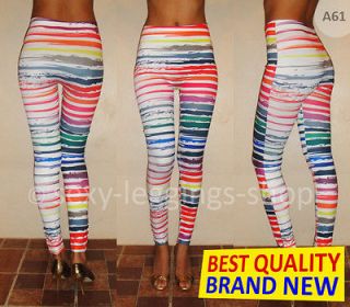 Sexy Leggings Colorful Rainbow Stripes Art Retro Womens Ladies Tights 