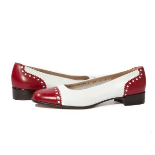   Ferragamo Spectator Brogue Chunky Heel Loafers Red and White sz 7