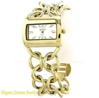 Chunky Gold Tone Link 8 8.25 Ladies Bracelet Watch Elegant Costume 