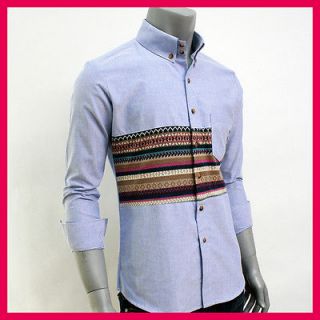   pattern knit accent Gray slim fit long sleeve casual Shirts US M