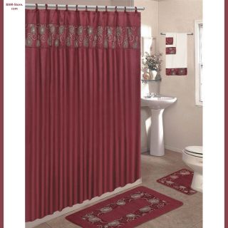   SET 2 Bath Mat/Rugs+Fabri​c Shower Curtain+Fabric Covered Rings