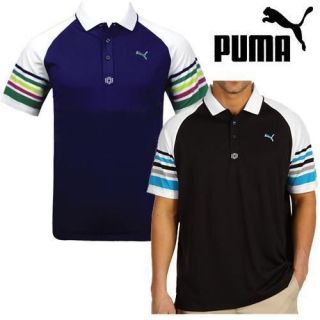 New 2012 Puma Stripe Sleeve Polo Shirt   2 colors   Black or Blue 