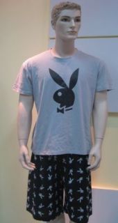 mens playboy pyjamas pjs nightwear shorts t shirt chest 44 46 48 50 
