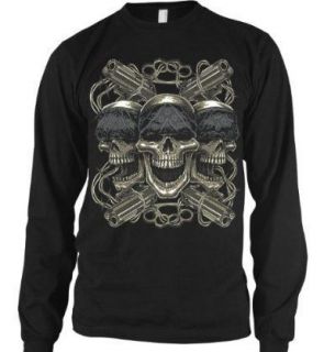   Life Skulls Guns Dark Gothic Graphic Long Sleeve Thermal T Shirt Tee