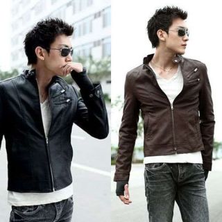 new korea men slim fit designed pu leather coat jacket