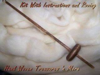 Bottom Whorl Drop Spindle Walnut Stained Spinning Kit with Roving 