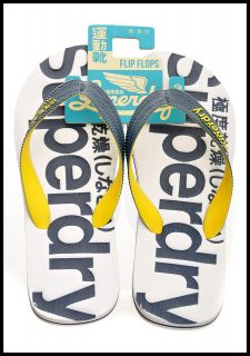 Mens Superdry Flip Flops   GT Two Colour Strap   White   NWT