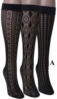 Pair Womens Black Fishnet Trouser Socks / Knee Highs,New