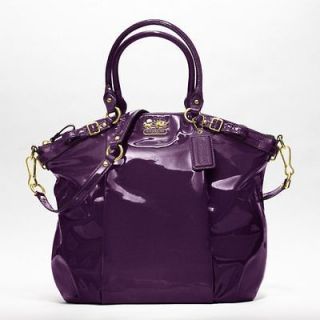   18627 Madison Patent Leather Lindsey Satchel Bag Purse Plum Aubergine