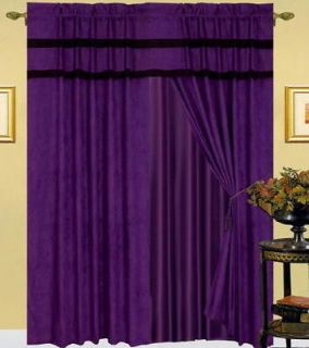 New Purple Black Micro Suede Curtain Valance Panels Liner Tie back 