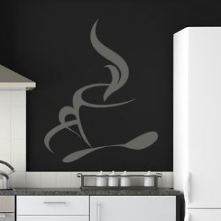 Steaming Cup of Tea and Tea Spoon Cafe Kitchen Wall Stickers Wall Art 