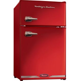 Mini Fridge w/ Top Freezer ~ Retro Red Compact Refrigerator ~ Food 