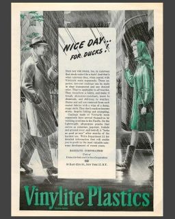1945 Vinylite Plastic Raincoat, Nice Day For Ducks Ad