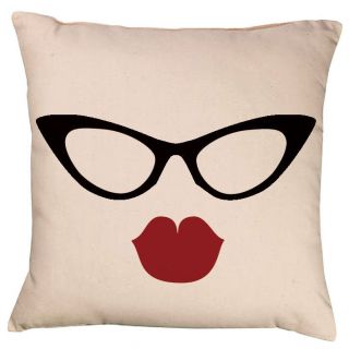 Retro Glasses and REd Lips  Cushion  Moustache  Birthday  Retro