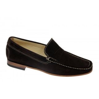   CORTONA Mens Suede All Leather Italian Penny Loafers Dark Brown New