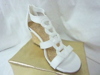 New Covington womens white Tstrap cork wedge sandals mid heel high 
