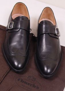   SHOES $850 BLACK BENCH MADE WING TIP MONK STRAP DRESS SHOES 8 41e NEW