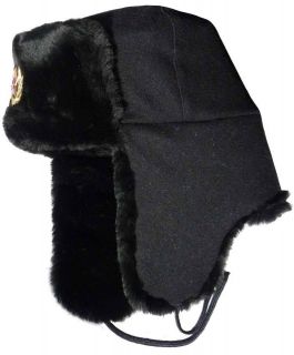   seaman ushanka winter hat. Black wool top. Trapper Bomber EarFlaps