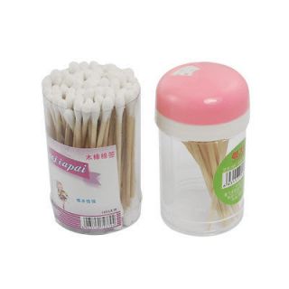 Pink White Plastic Toothpick Holder Bottle w Cotton Bud