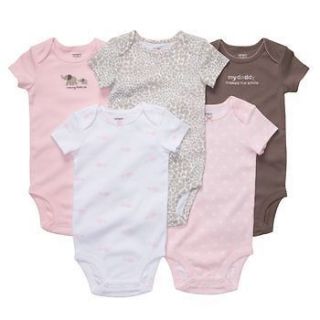 NWT Carters Girls 5 Pack Pink & Brown, Mommy & Daddy Cotton Bodysuits