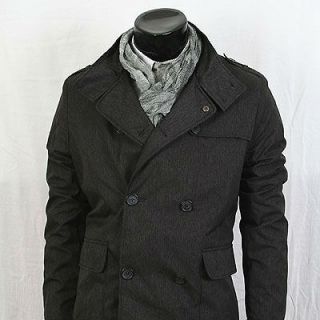 dk Shop Slim Lining Double Breasted Trench PEA Coat Jacket Dark Grey 