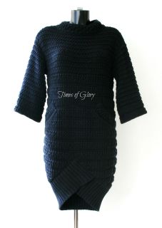 Auth CHANEL Oversize Knitted Tunic Navy Grey Jumper Dress Size FR36 