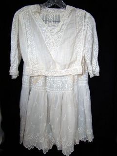 Antique First Communion Creamy White Handmade Skirt & Blouse Waist 28 