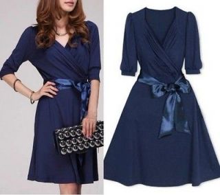 NEW Elegant Blue V neck Evening Party Short Formal Dress US Size 12
