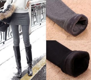 Winter Warm Fur Fleece Lined Faux Twinset Skirt + Leggings Pants 