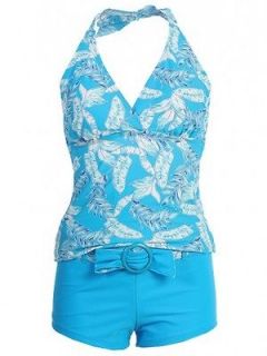  New 2pc Hot Tankini Shorts Baby Blue Sexy T605 Leaf 