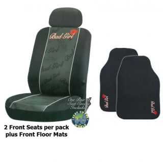 Bad Girl Black Car Seat Covers Black + Headrests + Floor Mats Bucket 