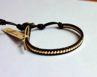 CHAN LUU Gold Nuggets Single Wrap Bracelet on Black Leather