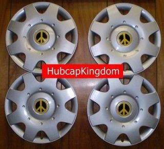   16 YELLOW PEACE SIGN Hubcaps Wheelcover SET (Fits Volkswagen Beetle