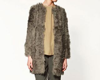 Zara real fur coat jacket lambs leather shearling RRP £240