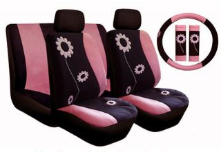 Neoprene Truck CAR SEAT COVERS 11 Piece Superior Flower Hot Pink 